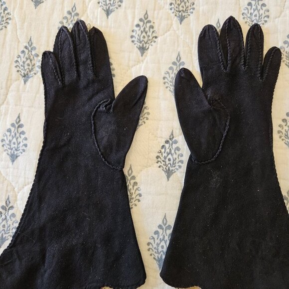 Black Suede Winter Gloves Size 6.5 Classic Soft Warm Dressy Cold Weather - Picture 10 of 12